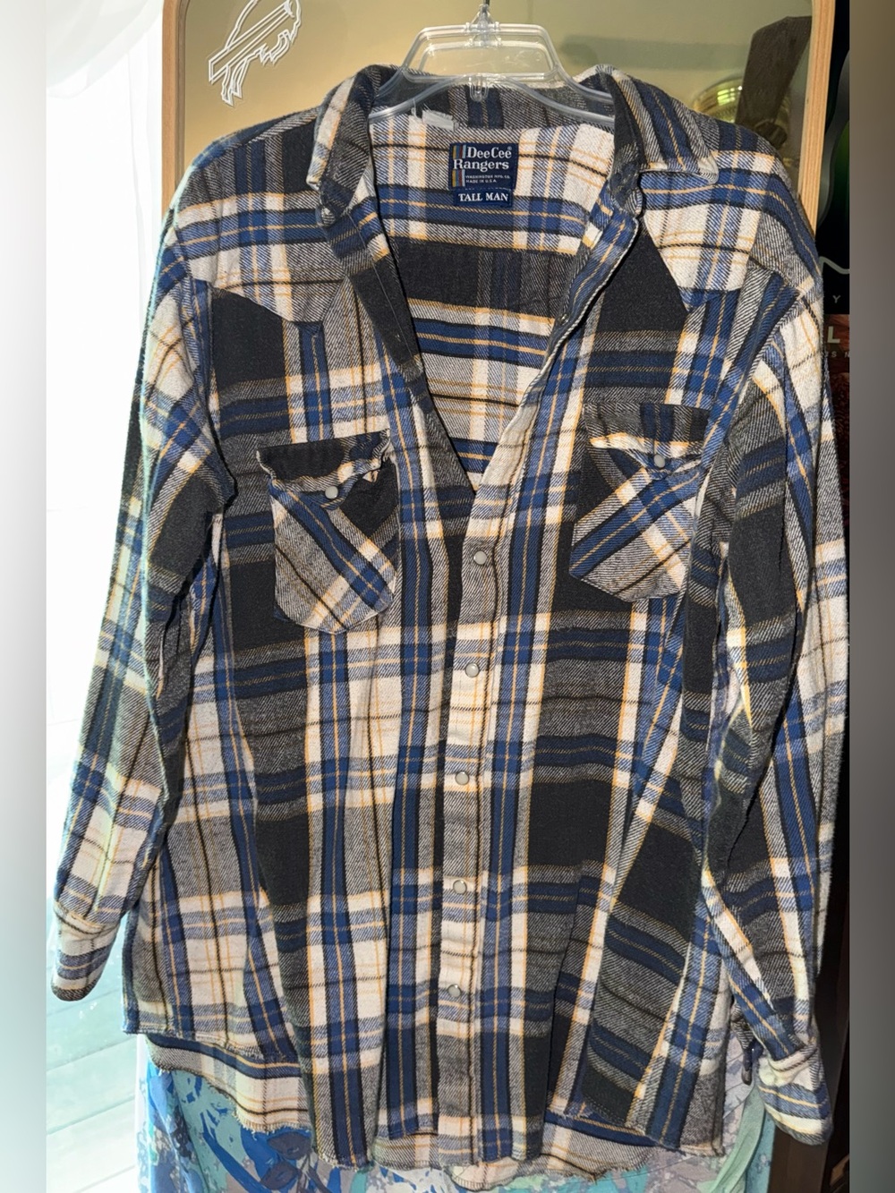 Vintage Men’s Blue & Black Plaid Flannel Shirt